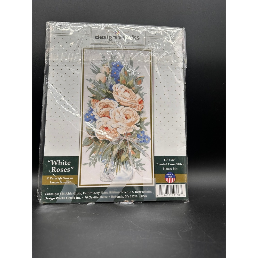 Design Works White Roses Counted Cross Stitch Kit 11" x 22" Floral Needlework